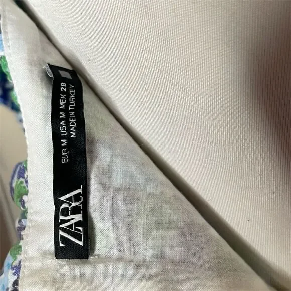 Zara Women's Floral Cropped Blouse M Multicolor Puff Sleeve Ruffle - Picture 5 of 6